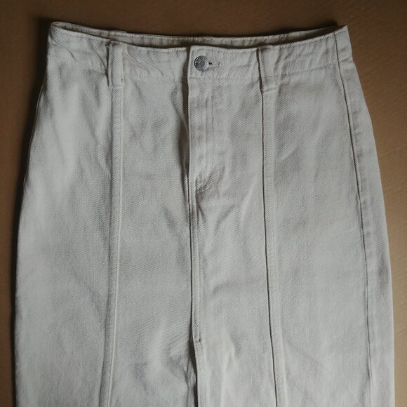 Zara Long Cream Off White Denim Skirt Front Slit Midi Maxi 100% Cotton S… - Picture 8 of 14